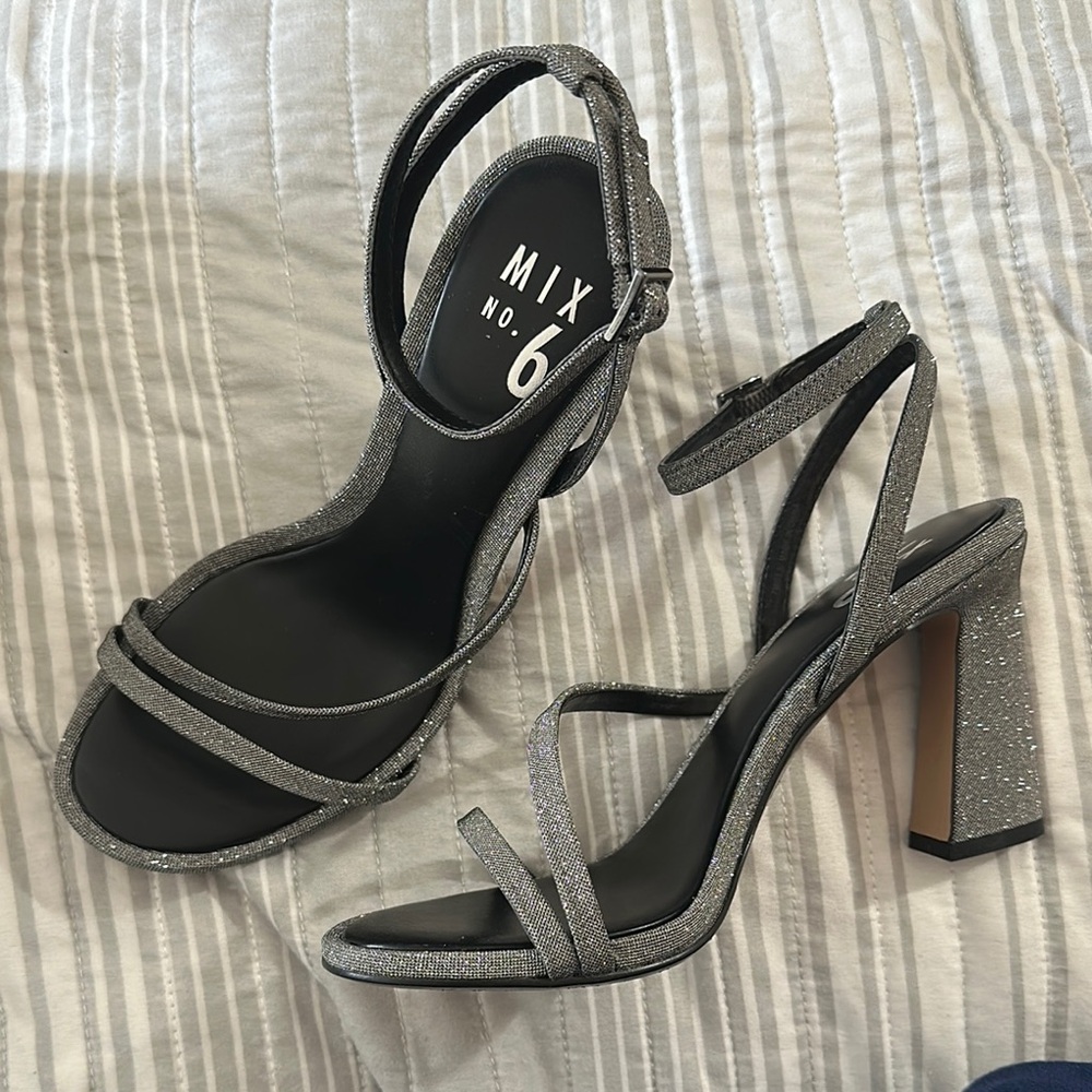 Mix No. 6 Women's Glitter Strappy Heels - Silver